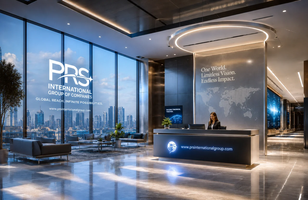 PRS International Group of Companies — HQ lobby, One World. Limitless Vision. Endless Impact.